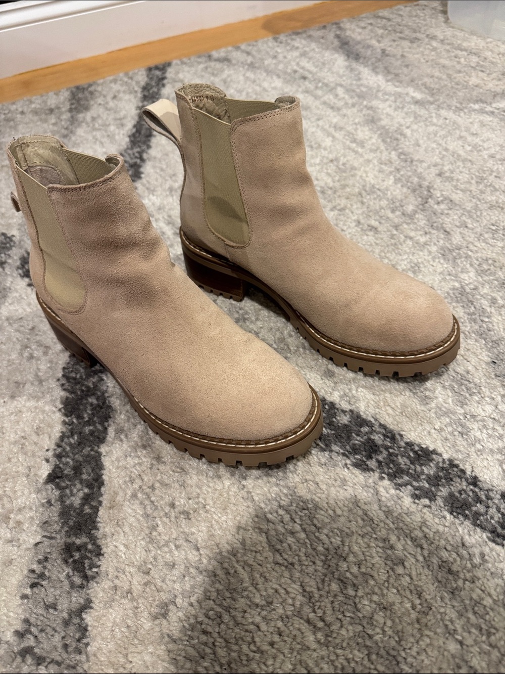 Suede Chelsea Ankle Boots in Beige - Women's Casual Chelsea Boot